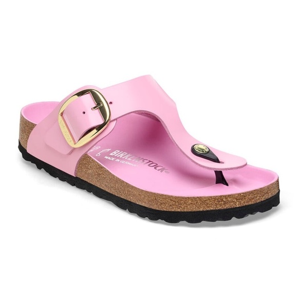 Birkenstock Shoes - BIRKENSTOCK WOMENS GIZEH BIG BUCKLE NATURAL LEATHER PATENT SANDALS 38/7